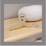 RosaStella 2 Pcs Large Pearl Hair Claw Clips White Hair Clips Thick Long Hair Jaw Clips Clutches Barrettes Hair Accessories for Women