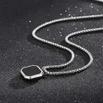 JAWEXA Black Cubic Silver Coated Bar Pendant Necklace For Mens and Grils Silver Plated Stainless Steel Chain