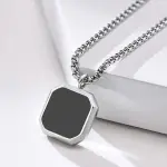 JAWEXA Black Cubic Silver Coated Bar Pendant Necklace For Mens and Grils Silver Plated Stainless Steel Chain