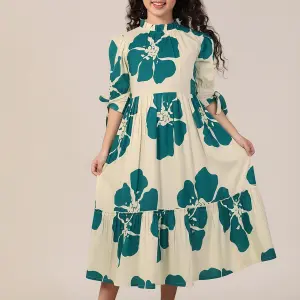 Fashion Dream Girls Calf Length Casual Dress (Green, Half Sleeve)
