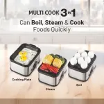 Glen 3 in 1 Electric Multi Cooker Egg Boiler with Extra Layer Rack Steam Cook & Boil 45 Minutes Timer 350W SA3035MCPLUS Egg Cooker (Silver, 16 Eggs)