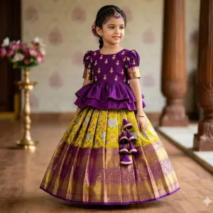 KESRINANDAN EXPRT Girls Lehenga Choli Ethnic Wear Printed Lehenga Choli (Purple, Pack of 1)
