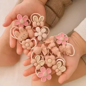 netboys 20 Pcs Cute Band Set for Girls – Cartoon, Bow & Flower Design Hair Accessories Rubber Band (Brown)
