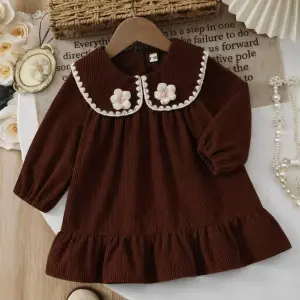 Jsmart Baby Girls Midi/Knee Length Casual Dress (Brown, Full Sleeve)