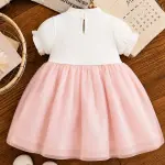 MYTEX FASHION Girls Below Knee Party Dress (White, Pink, Short Sleeve)
