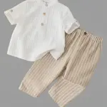 Timelesds Boys Casual Shirt Trouser (White & Cream, Pack of 1)