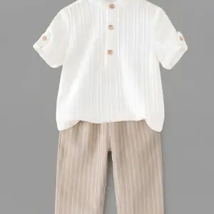 Timelesds Boys Casual Shirt Trouser (White & Cream, Pack of 1)