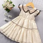 PATALAM Girls Midi/Knee Length Festive/Wedding Dress (Beige, Cap Sleeve)