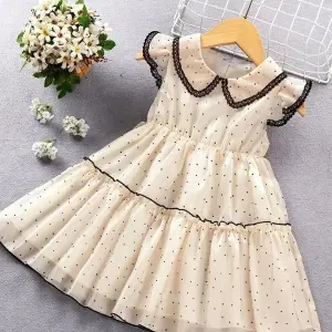 PATALAM Girls Midi/Knee Length Festive/Wedding Dress (Beige, Cap Sleeve)