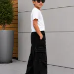 WOMANLACE Boys Loose Fit Mid Rise Black Jeans