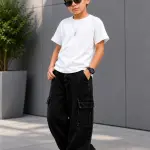 WOMANLACE Boys Loose Fit Mid Rise Black Jeans