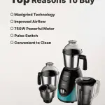 Crompton Ameo 750 W Mixer Grinder (ACGM-AMEO-4 JARS | 4 Jars | Black, Blue)