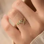 IGA COLLECTION Womens Rings Cubic Zirconia CZ Leaves Finger Ring for Women Wedding Bands Crystal Zircon Titanium Plated Ring
