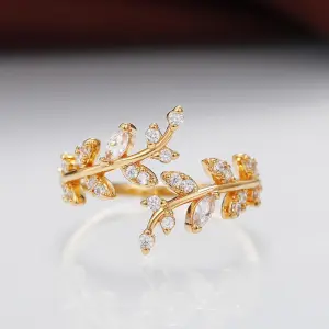 IGA COLLECTION Womens Rings Cubic Zirconia CZ Leaves Finger Ring for Women Wedding Bands Crystal Zircon Titanium Plated Ring
