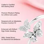 Miss Highness 925 Pure Silver Butterfly Ring for Women, Adjustable Size, Gift for Her Sterling Silver Cubic Zirconia Rhodium Plated Ring