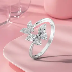 Miss Highness 925 Pure Silver Butterfly Ring for Women, Adjustable Size, Gift for Her Sterling Silver Cubic Zirconia Rhodium Plated Ring