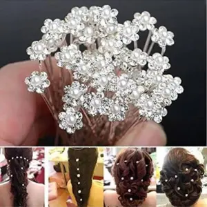 Blubby Bridal Hair Bun Pin Fancy SILVER Juda Pins Braid Extension (SILVER) PACK OF 12 Hair Pin (Silver)