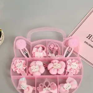 SYGA Children Girl Gift Cat Shaped Box Set Hairpin Accessories (Five Petal) Hair Clip (Pink)