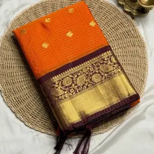 TWINKLE Woven Kanjivaram Cotton Silk Saree (Brown, Orange)
