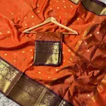 TWINKLE Woven Kanjivaram Cotton Silk Saree (Brown, Orange)