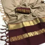 Suwarna Ent Woven Assam Silk Cotton Silk Saree (Beige)