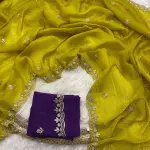 KanjiQueen Embellished, Embroidered Kanjivaram Pure Silk, Chiffon Saree (Light Green, Purple)