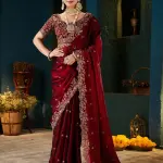 Laddu creation Embellished Bollywood Jimmy Jimmy, Silk Blend Saree (Maroon)