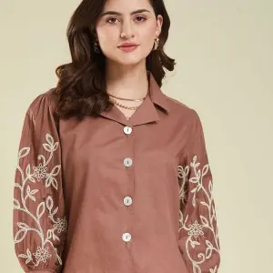 shubhjagriti Women Relaxed Fit Embroidered Casual Shirt