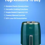 Pigeon Healthifry Manual with 360 High Speed Air Circulation Technology 1200 W with Non-Stick Basket - Green Air Fryer (4.2 L)