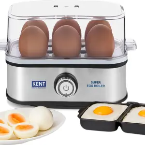 KENT Super Egg Boiler, Stainless Steel Body & Heating Plate Automatic Turn-Off 116069 Egg Cooker (Silver, Black, 6 Eggs)