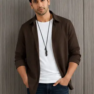 Kachhot Men Regular Fit Self Design Spread Collar Casual Shirt
