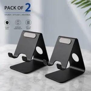 LifeLily Aluminum Mobile Phone Stand for Table, Adjustable Desk Holder Pack of 2 Mobile Holde
