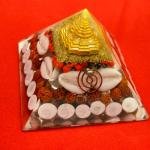 Golden Lakshmi Money Magnet Pyramid with Rudraksha, Shree Yantra, Gomti Chakra & White Kaudi