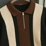 KAJARU Men Striped Polo Neck Cotton Blend Black, Brown, Beige T-Shirt