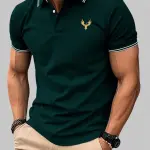 ALIFORNIA Men Printed Polo Neck Cotton Blend Dark Green T-Shirt