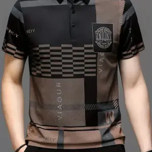 TAZO Men Printed Polo Neck Cotton Blend Black T-Shirt
