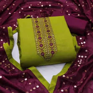 kritanya creation Unstitched Cotton Blend Kurta & Churidar Material Embroidered
